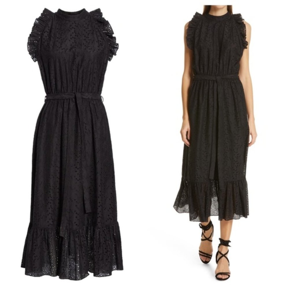 NWT Robert Rodriguez  Black Eyelet Midi Dress
